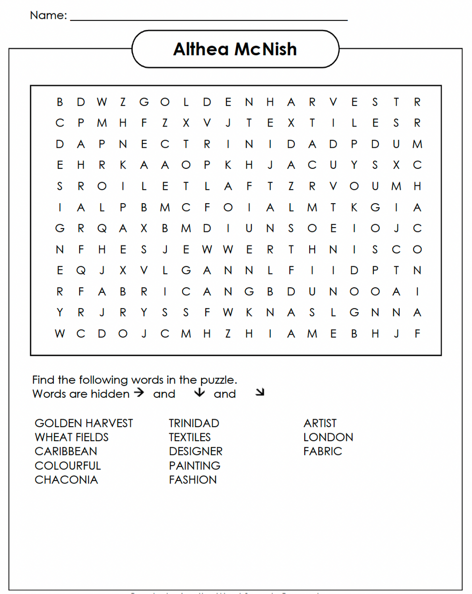 Althea McNish word search