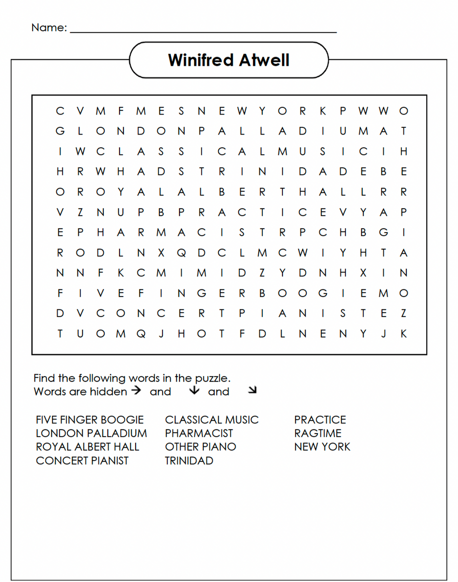 Winifred Atwell word search Winifred Atwell word search
