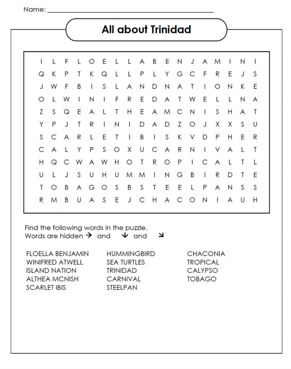 About Trinidad word search