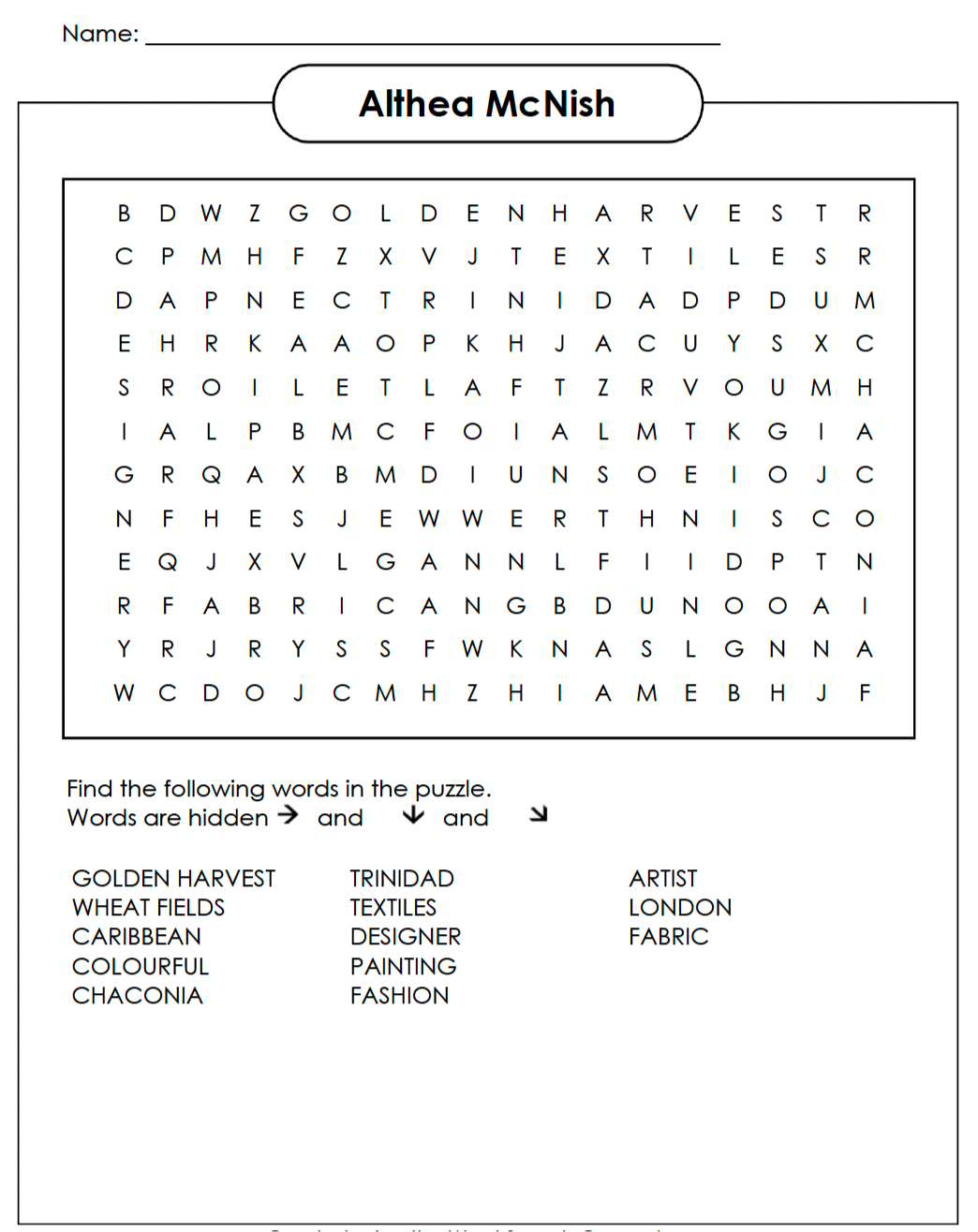 Althea McNish word search