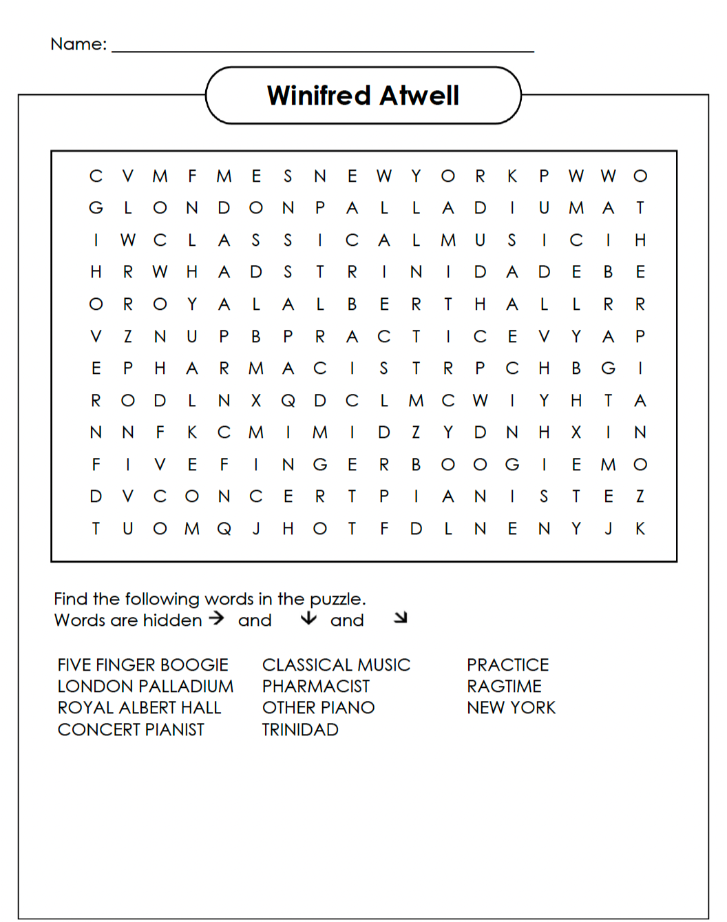 Winifred Atwell word search Winifred Atwell word search