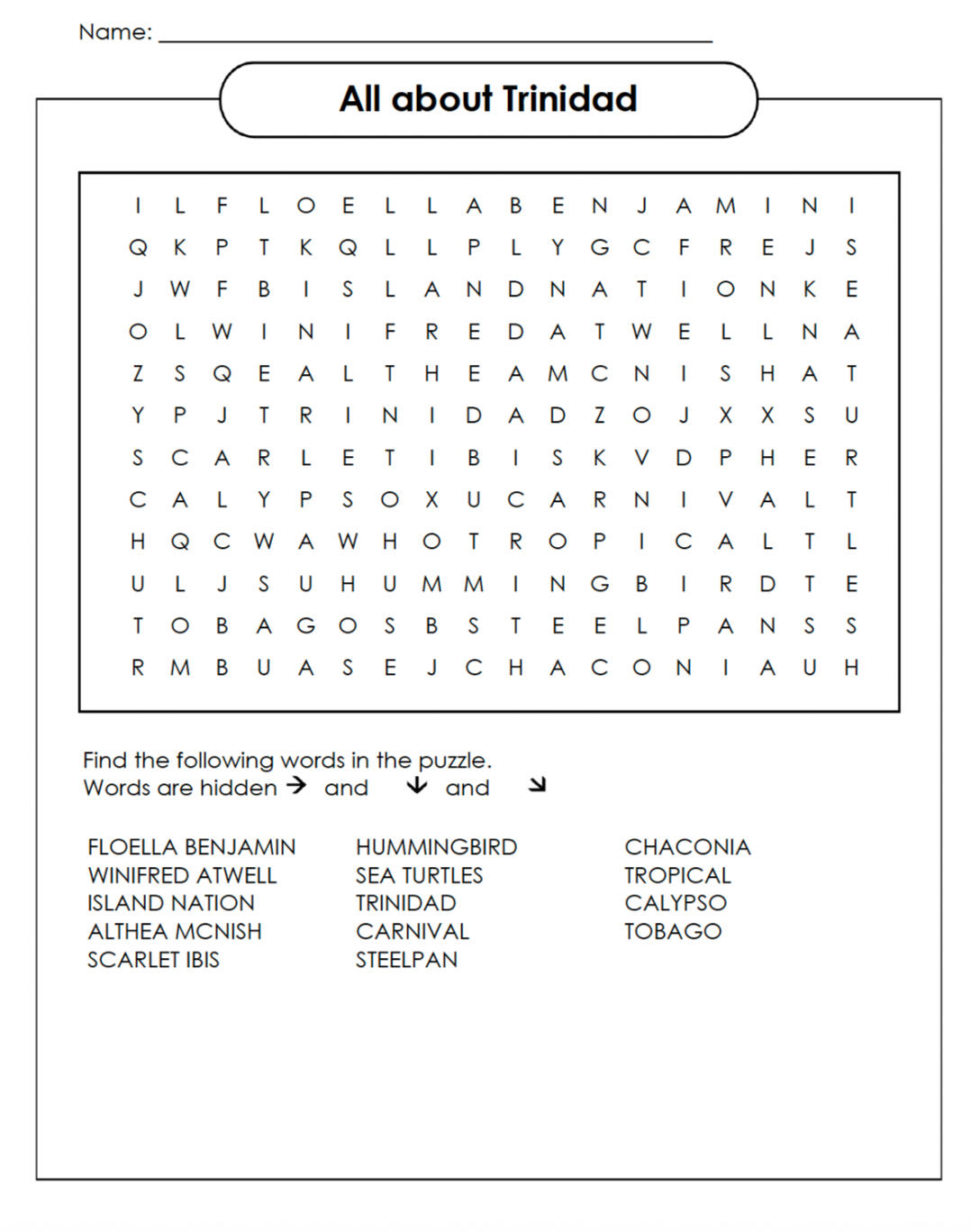 About Trinidad word search